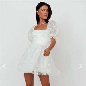 White Puffy Sleeve Dress Selfie Leslie I'VE GOT SUNSHINE RUFFLE STRAP MINI DRESS